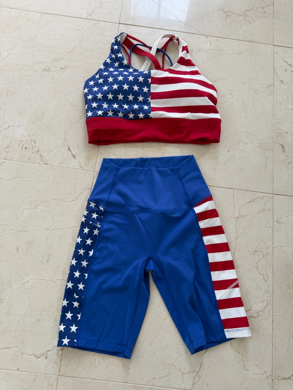 Born Primitive American Flag Patriotic Bra Biker shorts  - Blue, Red & White